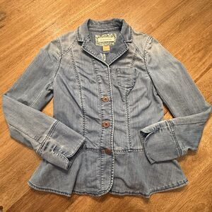 Pilcro Anthropologie Womens Denim Peplum Jacket Blazer Size 06 Western Boho